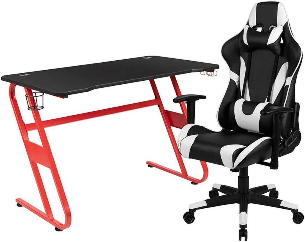 Alt view image 14 of 20 - Red Gaming Desk and Black Reclining Gaming Chair Set with Cup Holder and Headphone Hook
