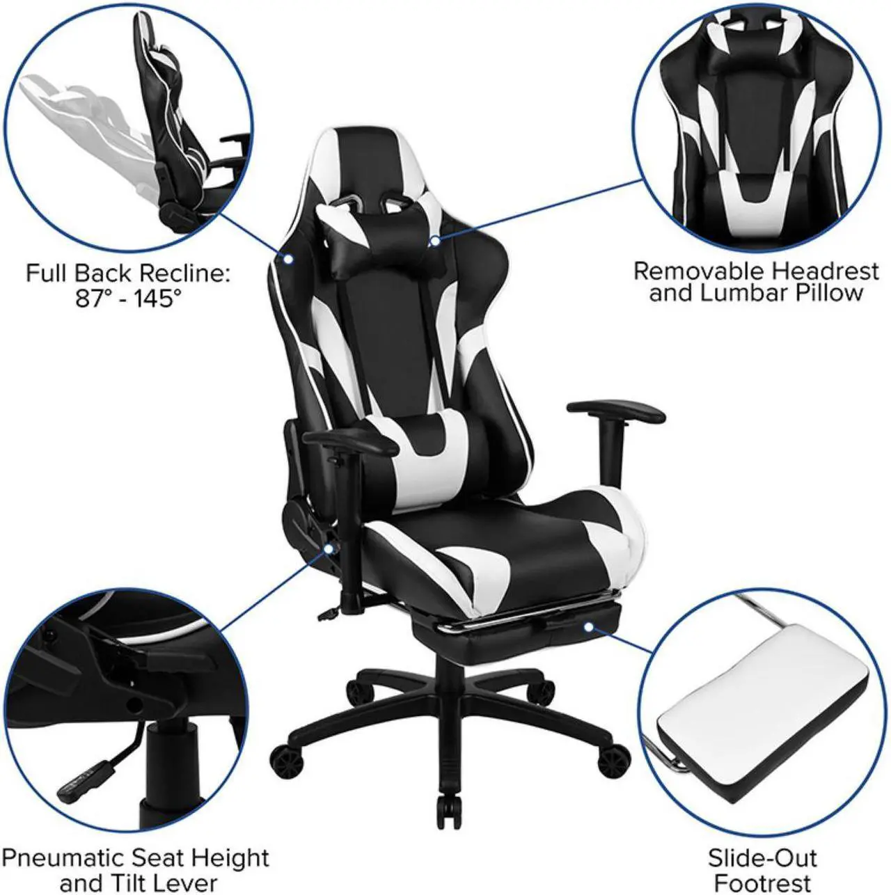 Alt view image 17 of 20 - Black Gaming Desk and Black Footrest Reclining Gaming Chair Set with Cup Holder, Headphone Hook, and Monitor/Smartphone Stand