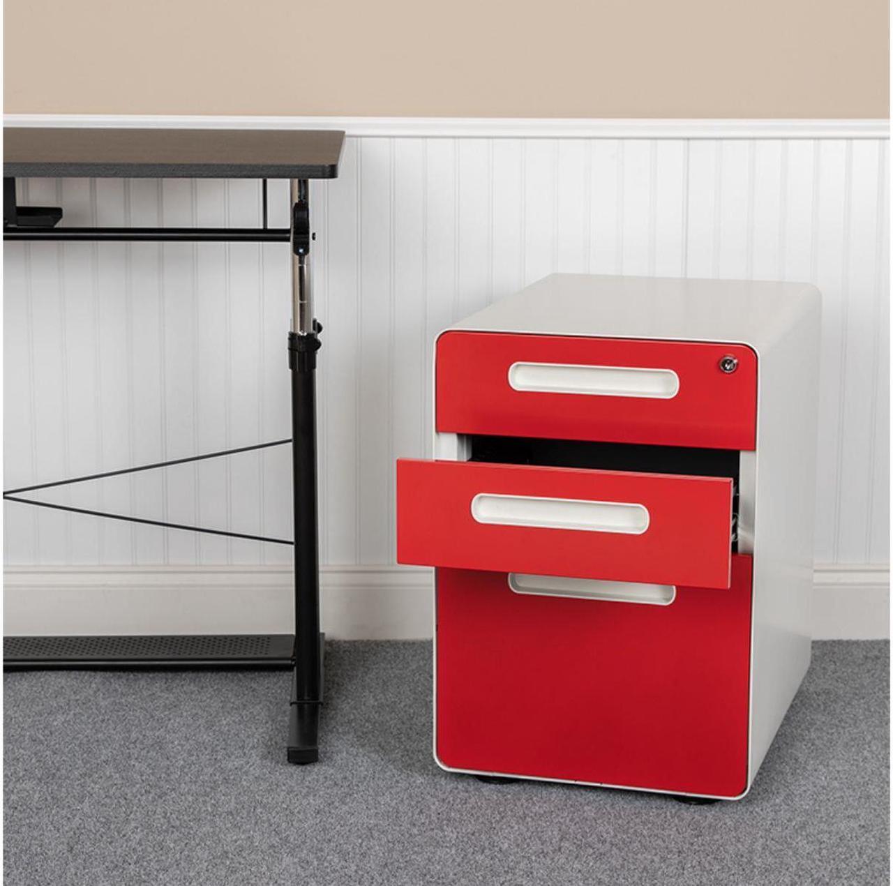 Alt view image 9 of 20 - Flash Furniture 3-Drawer Cabinet Legal & Letter Files White/Red 21" (HZ-AP53501RDWH)