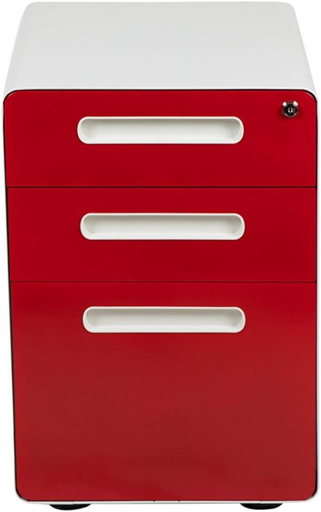 Alt view image 10 of 20 - Flash Furniture 3-Drawer Cabinet Legal & Letter Files White/Red 21" (HZ-AP53501RDWH)