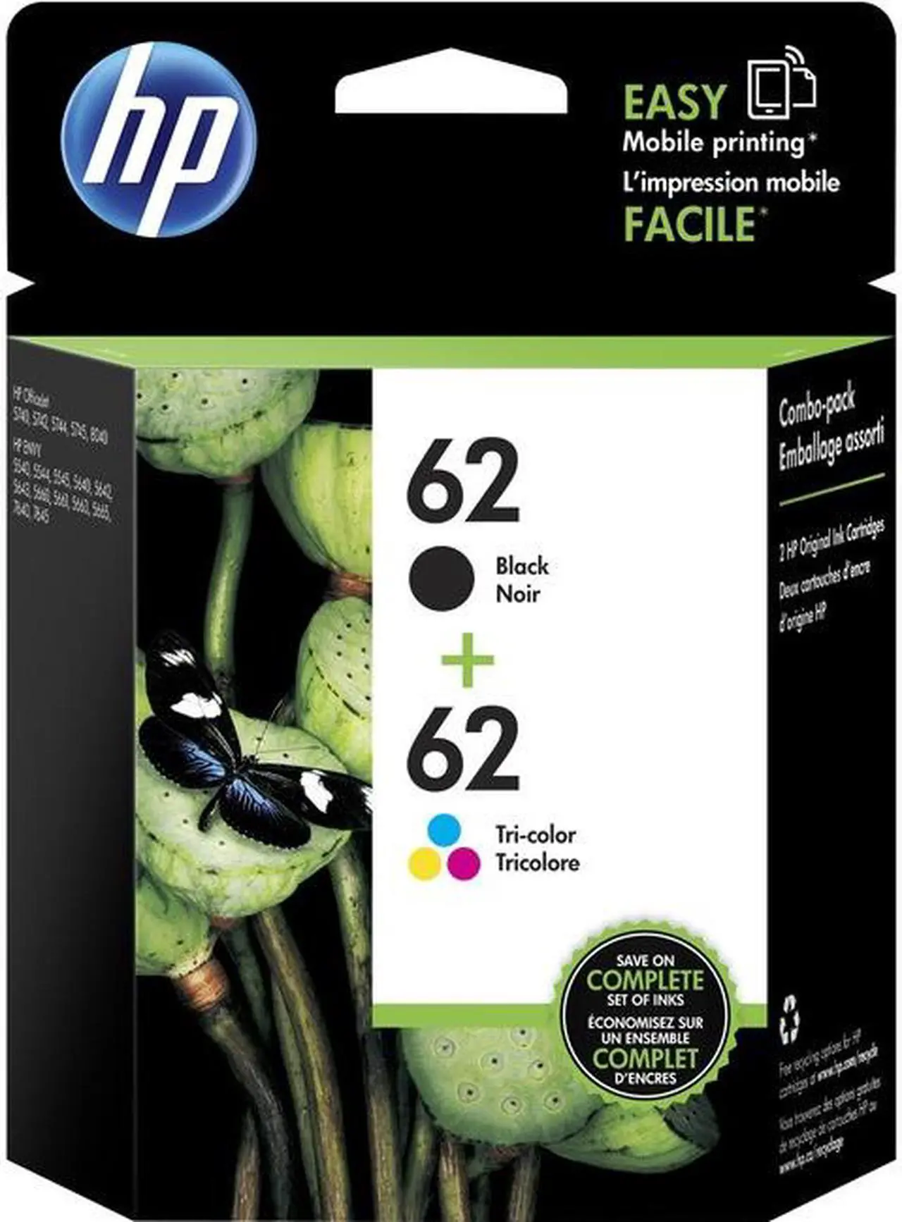 Alt view image 2 of 3 - HP 62 Tri-Color/Black Ink Combo Cartridge, 2pk N9H64FN#140