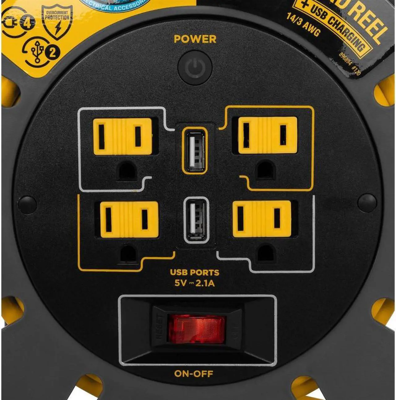 Alt view image 7 of 15 - Camco Power Grip 50-Foot Extension Cord Reel with USB Charging Ports 55291