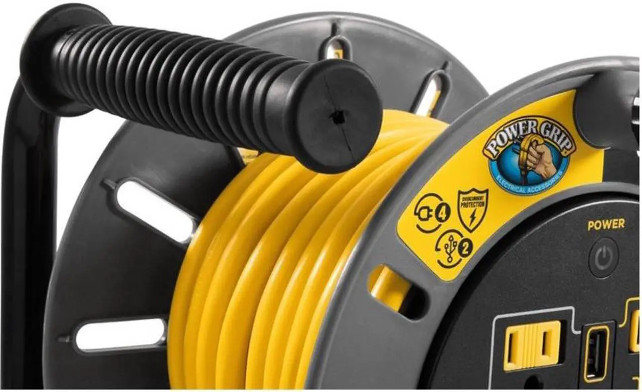 Alt view image 3 of 15 - Camco Power Grip 50-Foot Extension Cord Reel with USB Charging Ports 55291