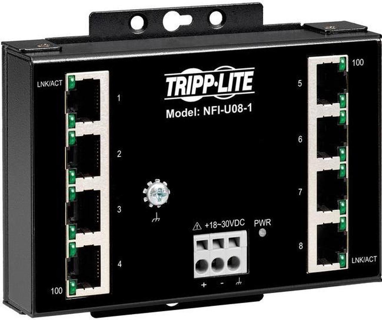 Tripp Lite NFI-U08-1 Ethernet Switch - 8 Ports - Fast Ethernet - 10/100Base-T - TAA Compliant - 2 Layer Supported - 4 W Power Consumption - Twisted Pair - DIN Rail Mountable, Wall Mountable - 3 Year L