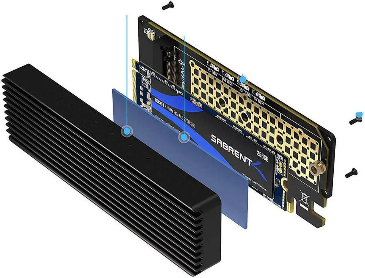 Alt view image 15 of 18 - SABRENT NVMe M.2 SSD to PCIe X16/X8/X4 Card with Aluminum Heat Sink (EC-PCIE)