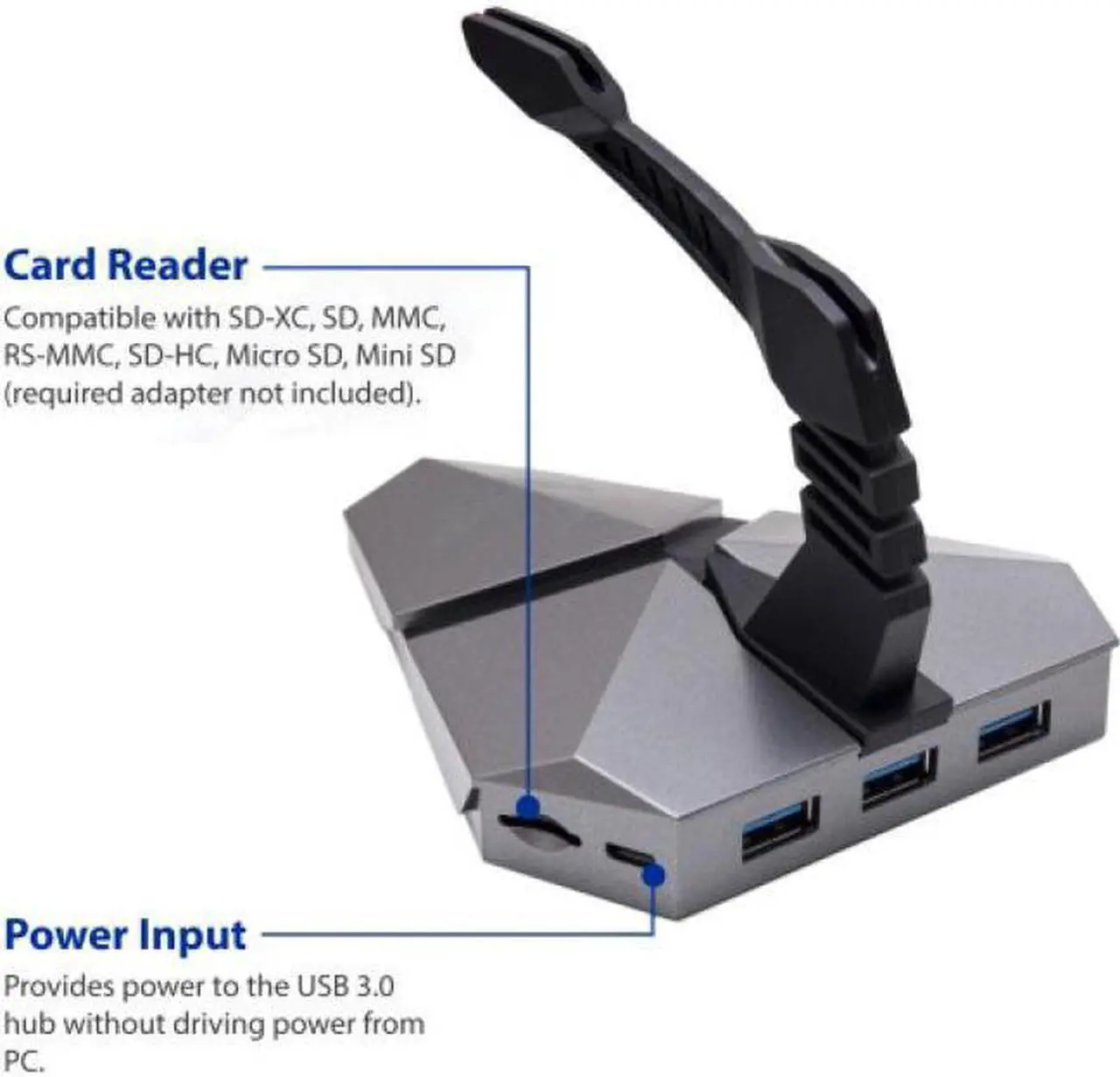 Alt view image 11 of 16 - LOKI RGB Gaming Mouse Bungee With USB 3.0 Hub and Micro SD Card Reader - AC 5v Power Adapter is Included