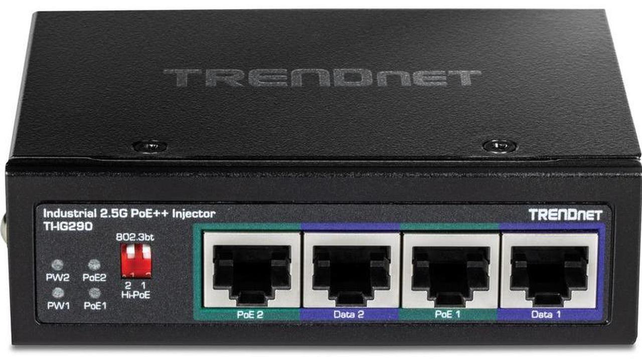 Alt view image 12 of 14 - TRENDnet 95W 2-Port Industrial 2.5G PoE++ Injector,  Supports PoE IEEE 802.3af, PoE+ IEEE 802.3at, And PoE++  IEEE 802.3bt, Not Compatible With Passive PoE Devices,  Black, TI-IG290
