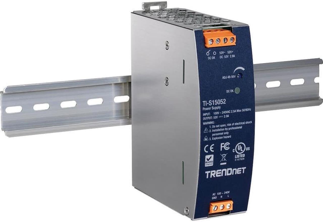 Alt view image 12 of 12 - TRENDnet TI-S15052, 150W, 52V DC, 2.89A AC to DC DIN-Rail Power Supply with PFC Function