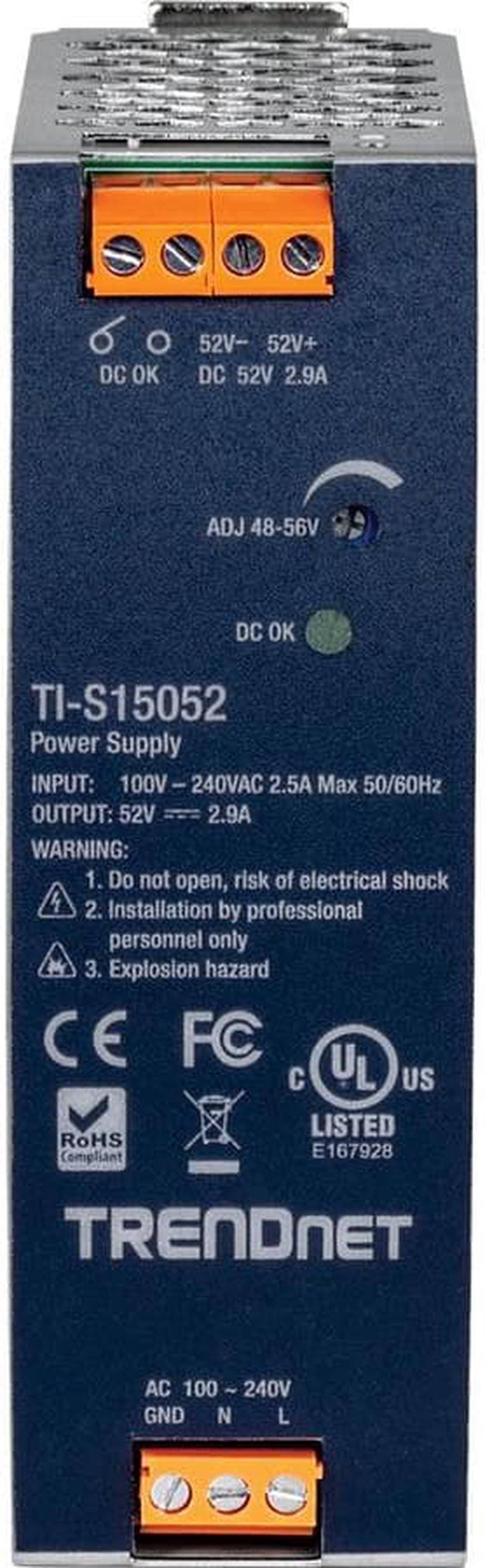 Alt view image 10 of 12 - TRENDnet TI-S15052, 150W, 52V DC, 2.89A AC to DC DIN-Rail Power Supply with PFC Function