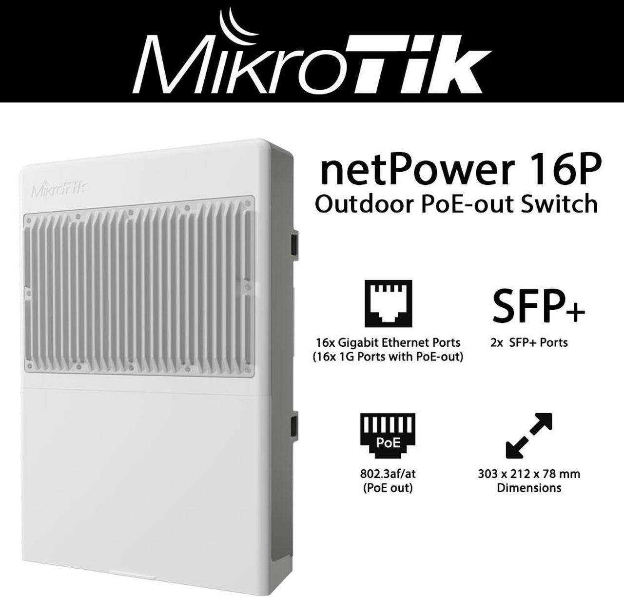 Mikrotik netPower 16P CRS318-16P-2S+OUT Outdoor Switch 16x Gigabit PoE-out Ports and 2 SFP+ Ports