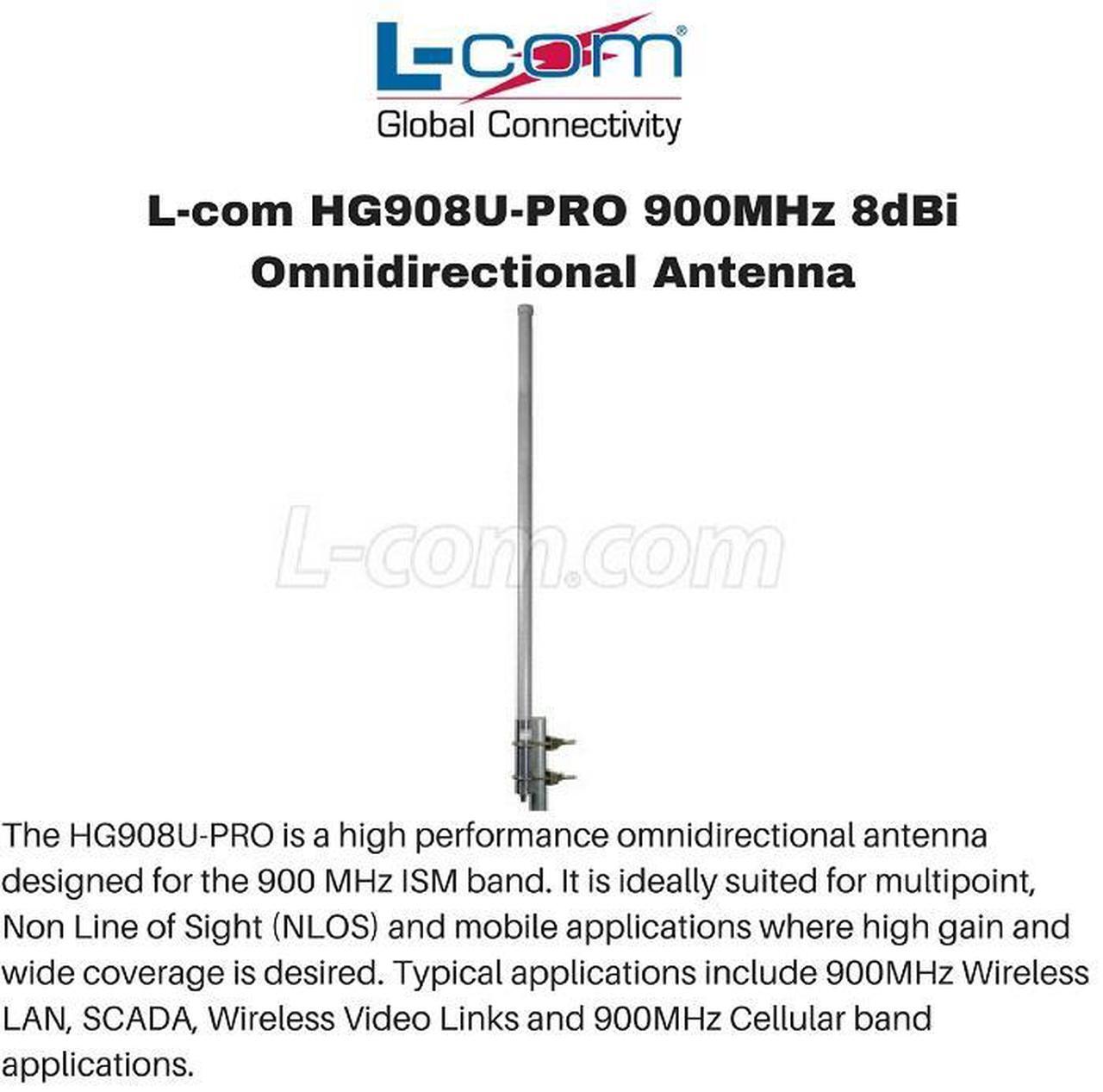 Main image of L-com HG908U-PRO 900MHz 8dBi Omnidirectional Antenna  N-Female