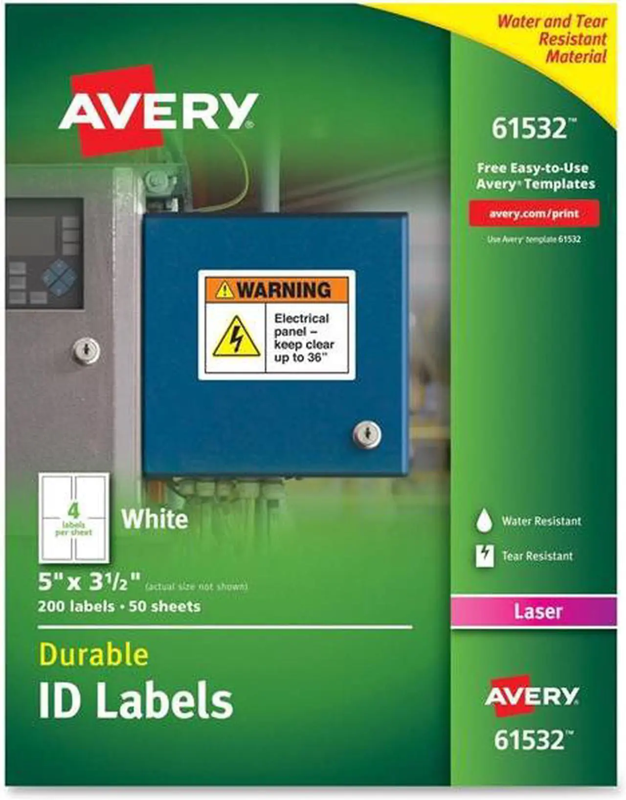 Main image of Avery Durable ID Labels, TrueBlock Technology, Permanent Adhesive, 5” x 3-1/2”, 200 Labels (61532)