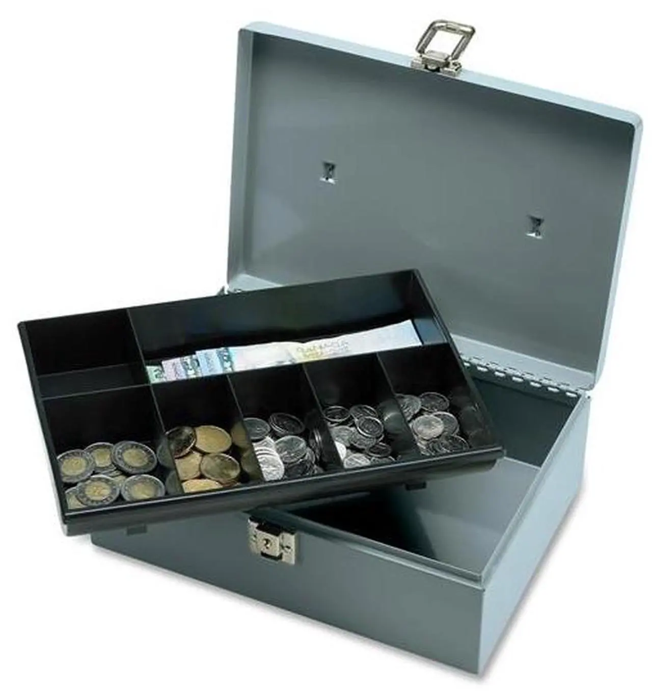 Alt view image 3 of 9 - Sparco Products 15501 Cash Box, w/ Latch Lock,7 Cmpmnts, 11" x 7-3/4" x 4-3/4", Gray SPR15501