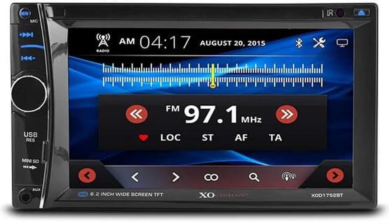 Alt view image 4 of 5 - XOVision XOD1752BT Car DVD Player - 6.2" Touchscreen LCD - Double DIN - 4 - DVD Video, DivX, Video CD - AM, FM - miniSD Card - Bluetooth - USB - Auxiliary Input - 800 x 480 - In-dash