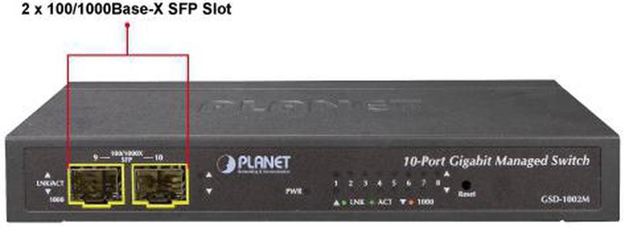 Alt view image 4 of 8 - PLANET GSD-1002M 8-Port 10/100/1000Mbps + 2-Port 100/1000X SFP Managed Desktop Switch