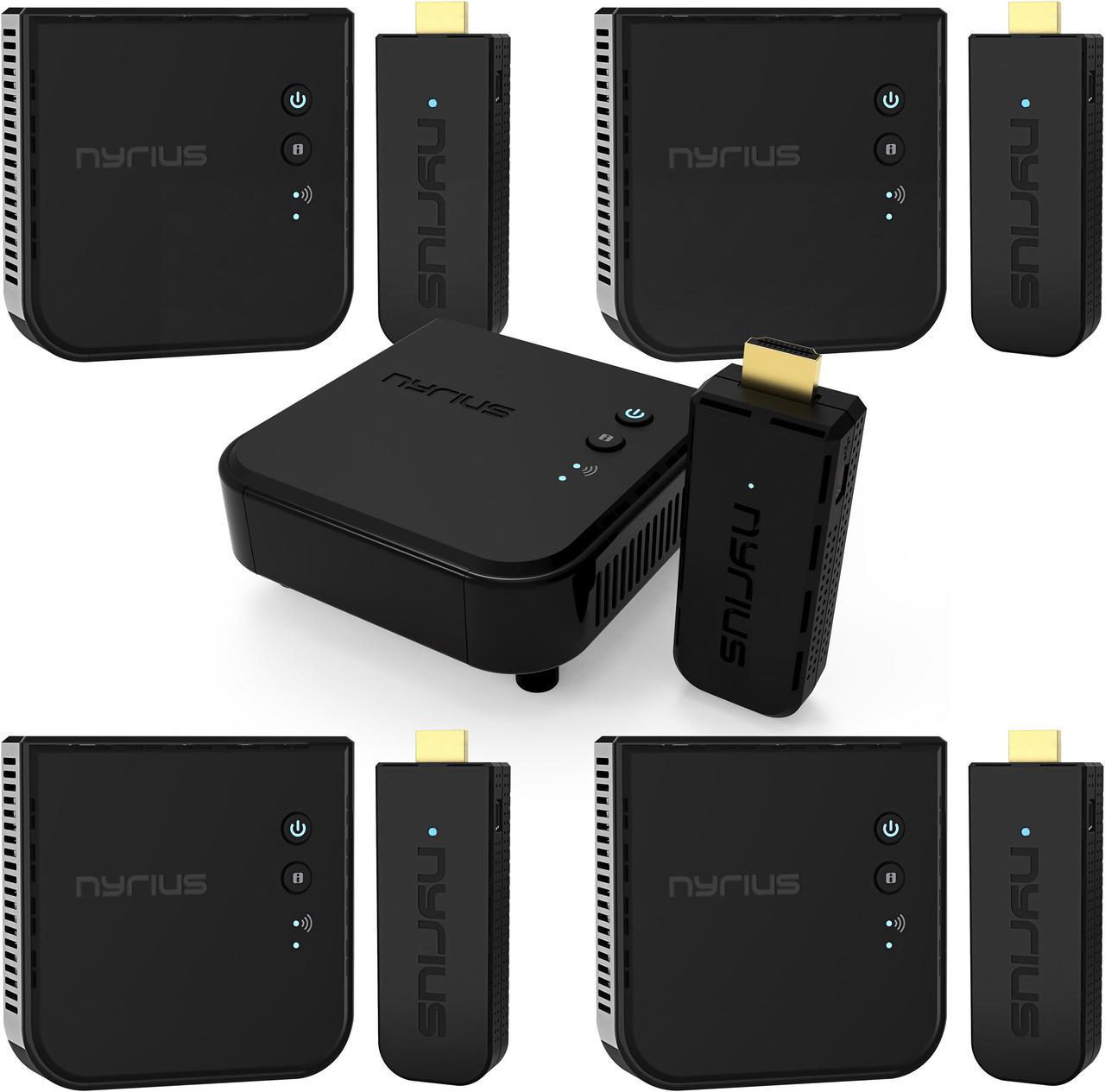 Nyrius ARIES Pro Wireless HDMI Transmitter and Receiver To Stream HD 1080p 3D Video From Laptop, PC, Cable, Netflix, YouTube, PS4, Drones, Pro Camera, To HDTV/Projector/Monitor - 5 PACK