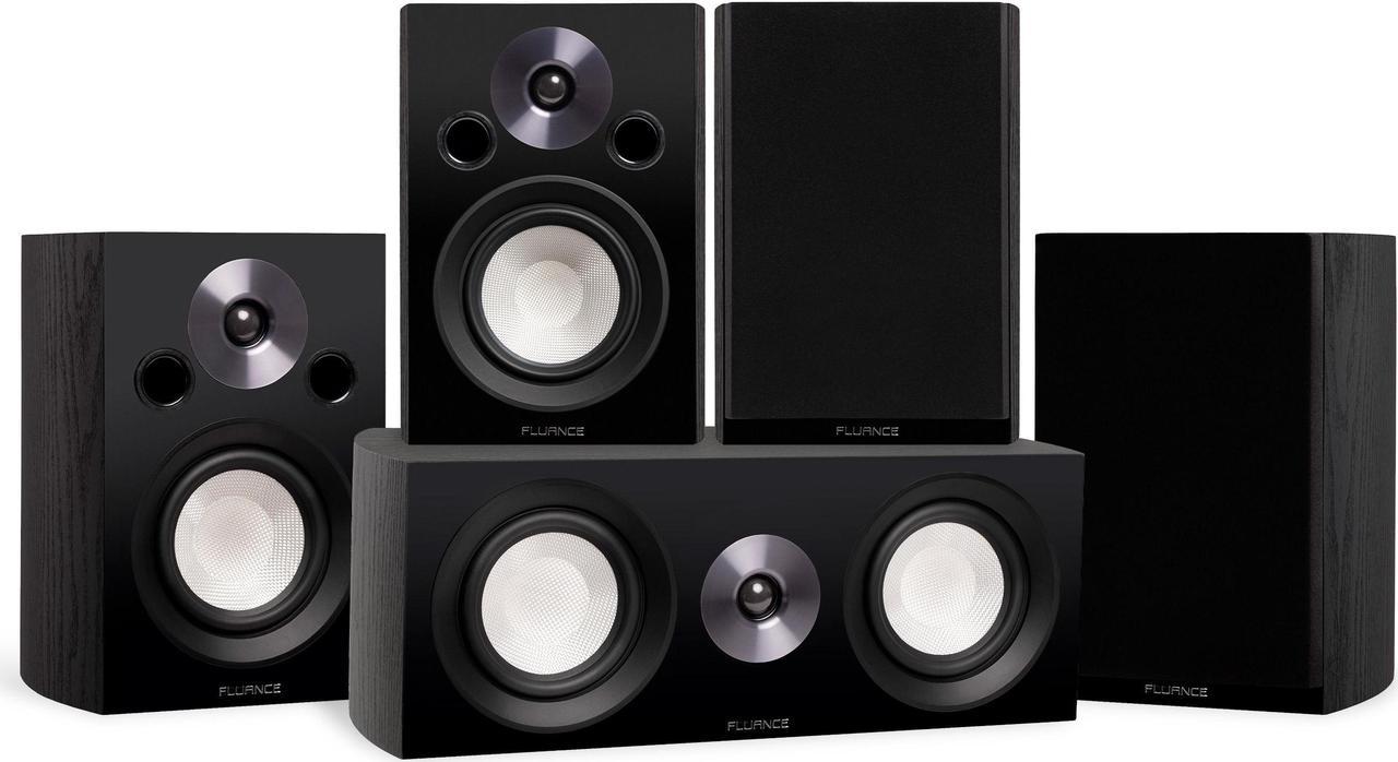 Fluance Reference Compact Surround Sound Home Theater 5.0 Channel Speaker System including 2-Way Bookshelf, Center Channel and Rear Surround Speakers - Black Ash (X850BC)