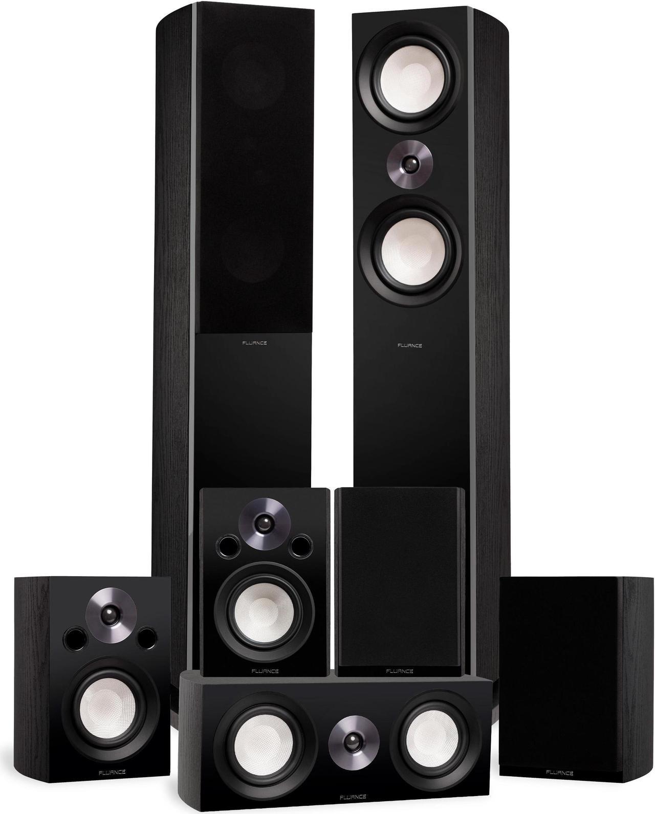 Fluance Reference Surround Sound Home Theater 7.0 Channel Speaker System including 3-Way Floorstanding Towers, Center Channel, Surrounds and Rear Surrounds - Black Ash (X870BR)