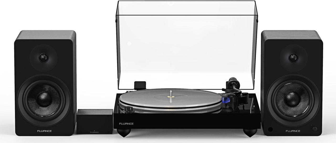 Fluance Reference RT85 High Fidelity Vinyl Turntable (Piano Black), PA10 Phono Preamp and Ai41 Powered 5" Bookshelf Speakers (Black Ash), Ortofon 2M Blue Cartridge, 90W Class D Amplifier, Bluetooth