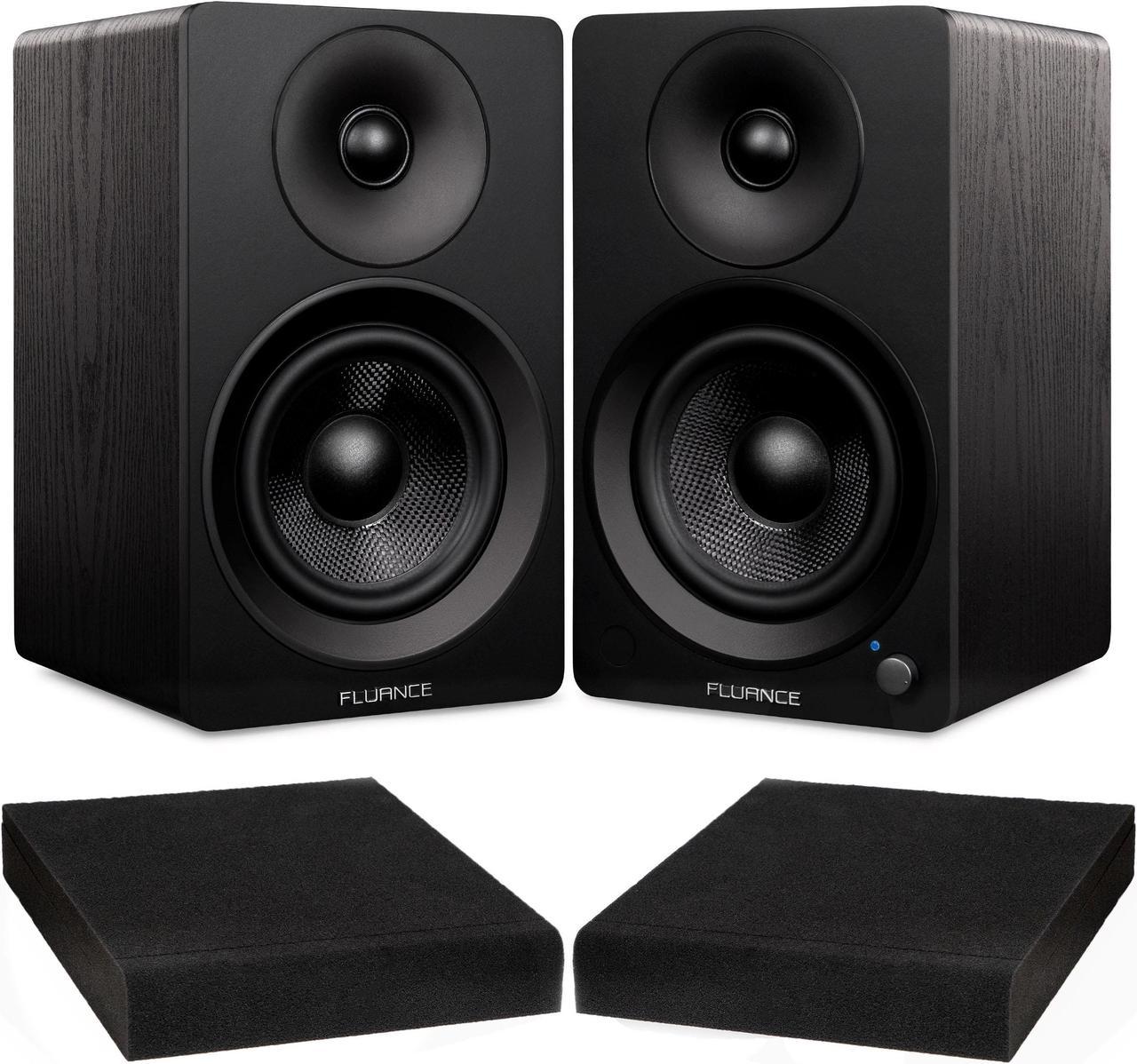 Fluance Ai41 Black Ash Powered 2.0 Stereo Bookshelf Speakers with 5" Drivers, 90W Amplifier for Turntable, TV, PC and Bluetooth 5 and High Density Acoustic Foam Isolation Pads 8.5" x 6.35"