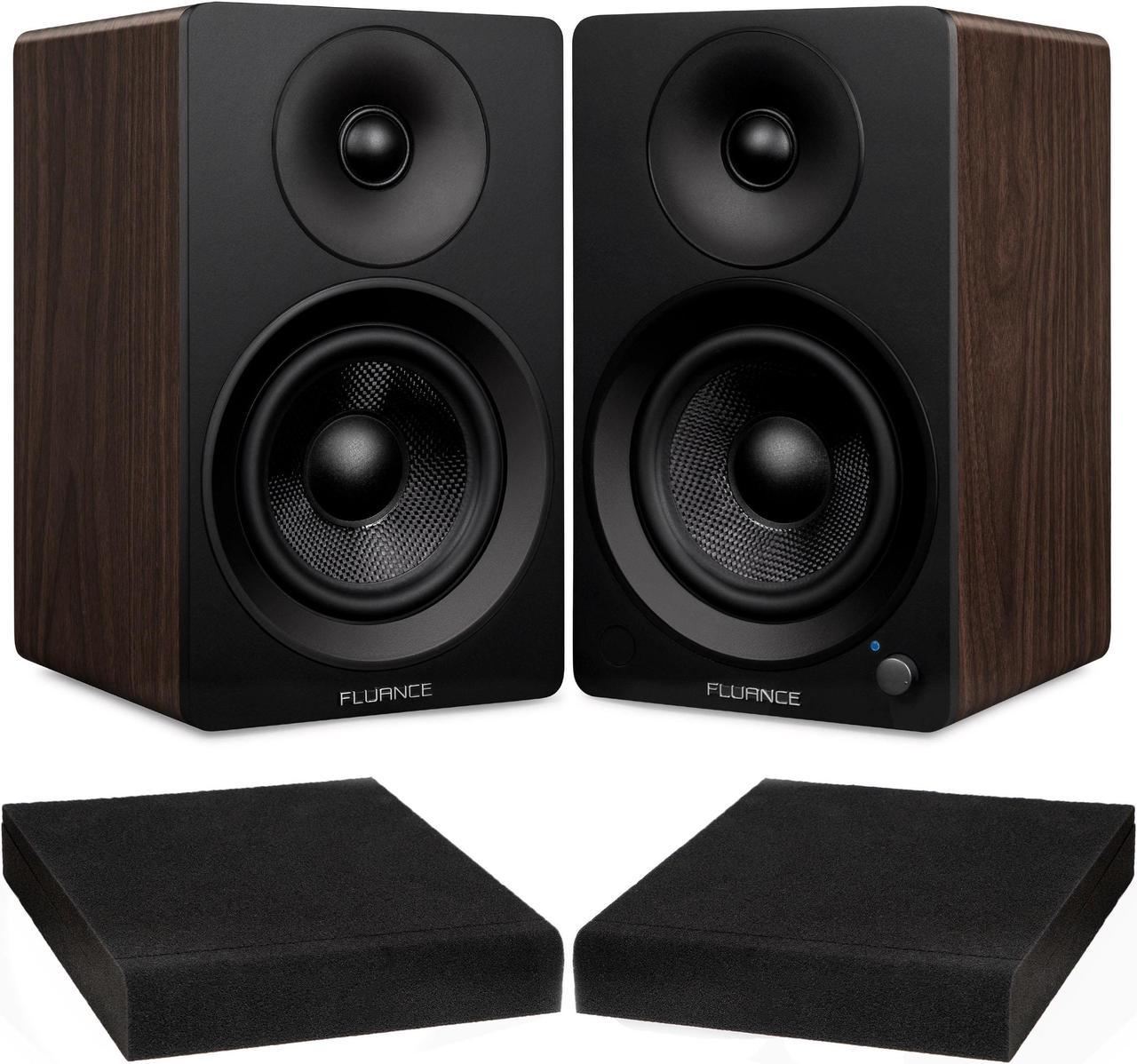 Fluance Ai41 Natural Walnut Powered 2.0 Stereo Bookshelf Speakers with 5" Drivers, 90W Amplifier for Turntable, TV, PC and Bluetooth 5 and High Density Acoustic Foam Isolation Pads 8.5" x 6.35"