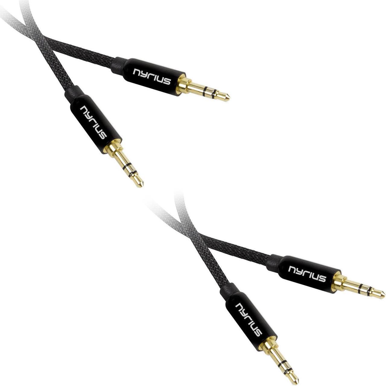 Nyrius Premium 3.5mm Auxiliary Audio Cable (3 Feet) with Tangle Free Braided Protective Shielding & Gold Plated Step Down Connector for Smartphones, Tablets, Home Stereo, Car Audio (AC03) - 2 Pack