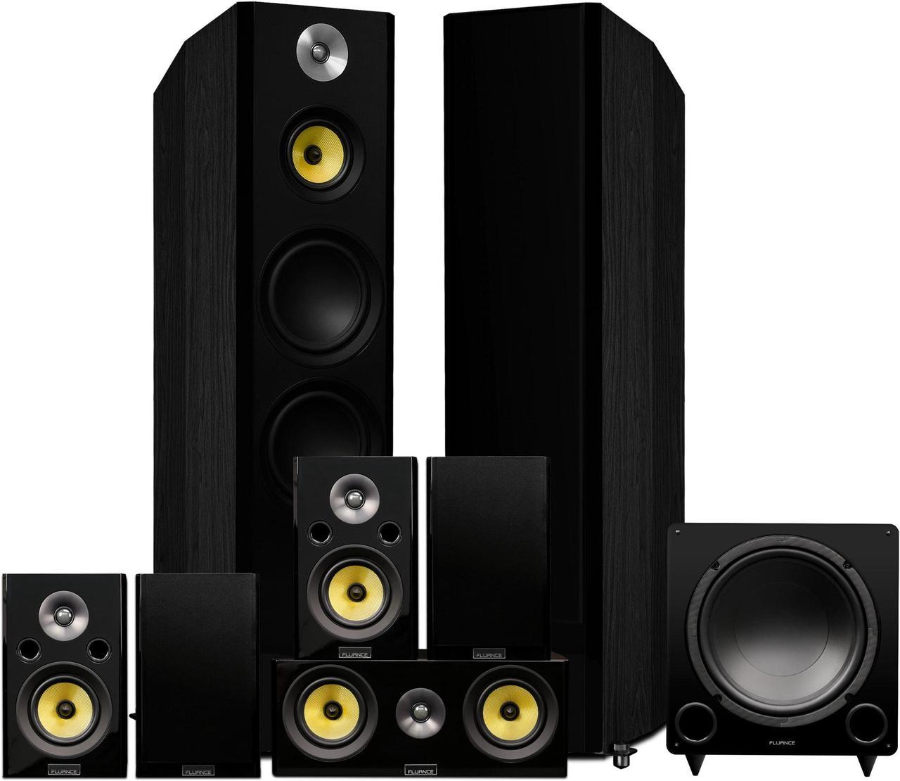 Fluance Signature HiFi Surround Sound Home Theater 7.1 Channel Speaker System including 3-Way Floorstanding Towers, Center Channel, Surrounds and Rear Surrounds and DB10 Subwoofer - Black Ash (HF71BR)