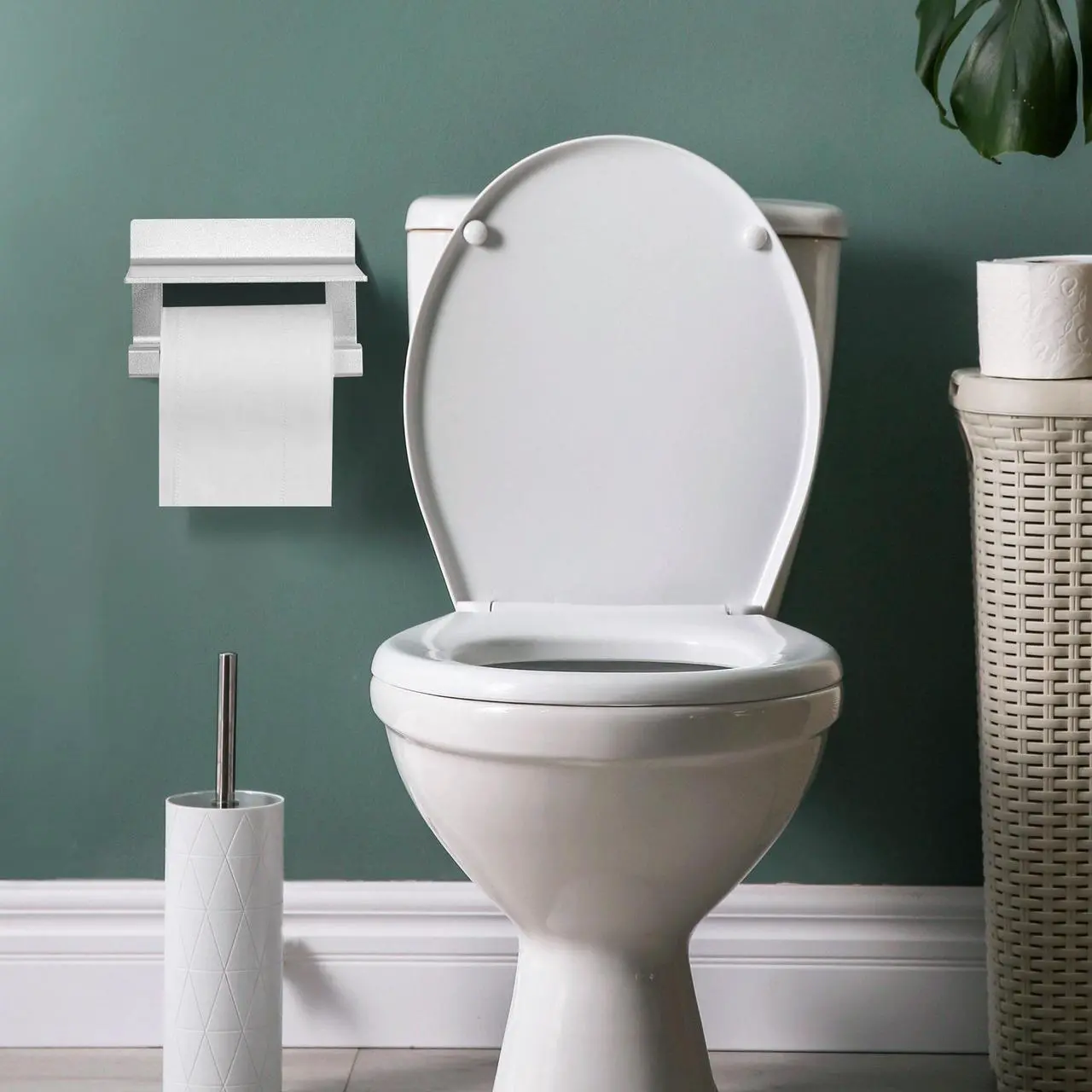 Alt view image 2 of 7 - Toilet Paper Holder with Phone Shelf No Drilling Tissue Towel Holder for Bathroom Adhesive Silver