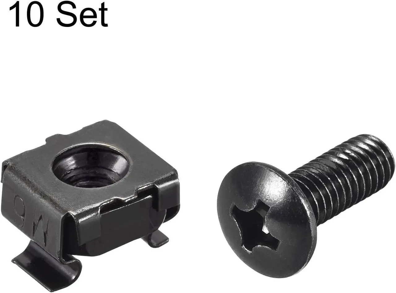 Alt view image 3 of 6 - M6 x 19mm Cage Nuts and Screws Carbon Steel for Rack Mount Server Shelve Cabinet Set of 10