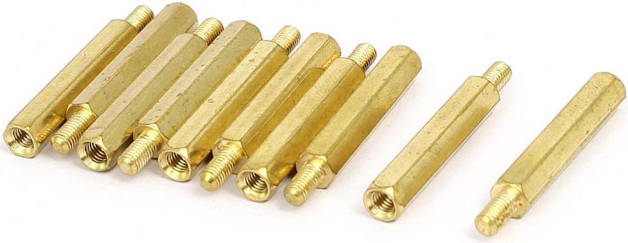 M3 x 25mm+6mm Male to Female Thread Brass Hex Hexagonal Standoff Spacers 10PCS