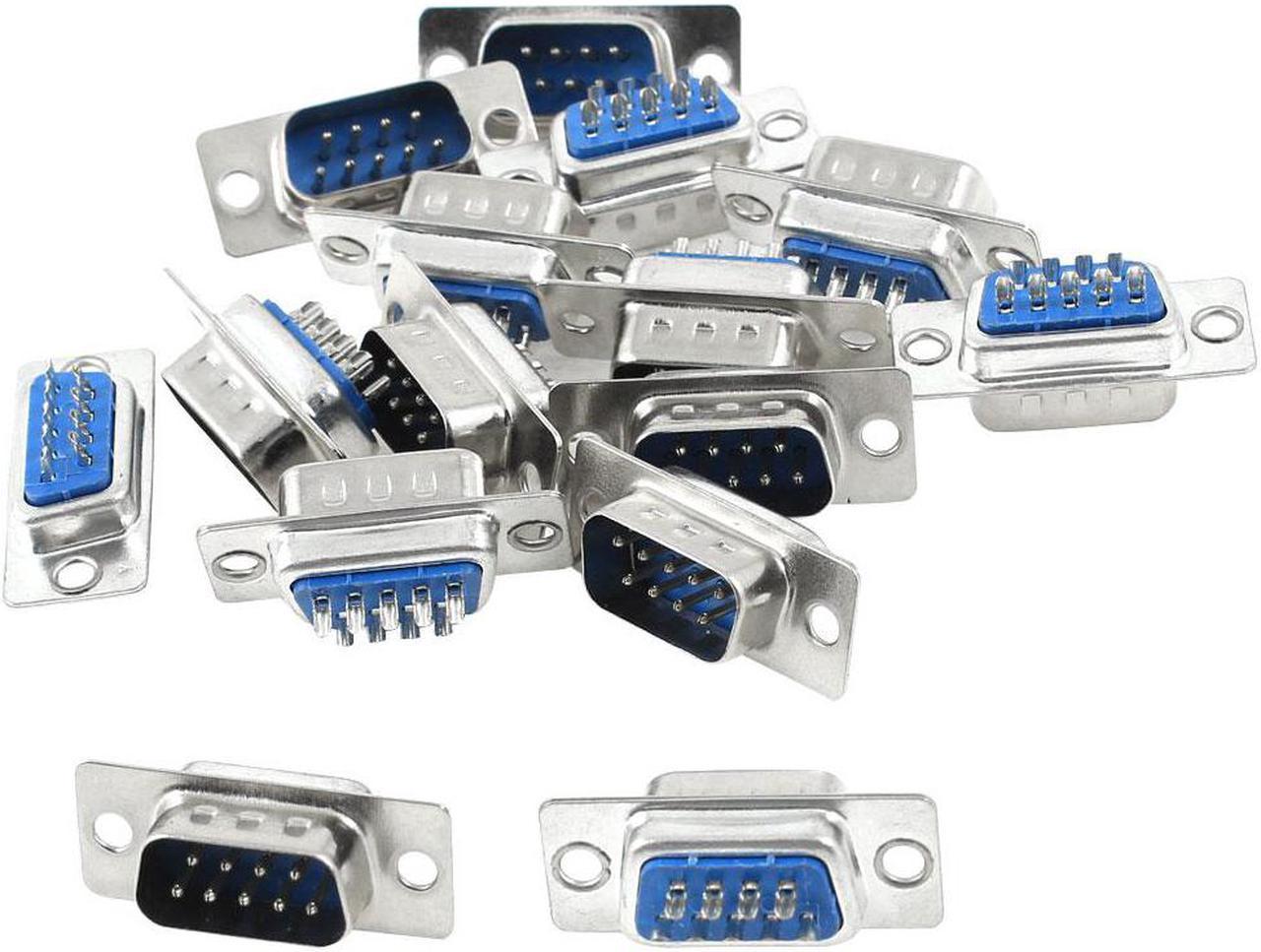 Unique Bargains 15 Pcs RS232 DB9 9 Pin Male Plug DIP Mount VGA Cable Connector Adapter