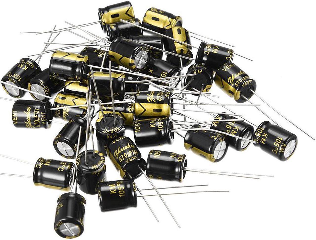 Aluminum Radial Electrolytic Capacitor 470uF 16V 2000H 8 x 9 mm Black 30pcs