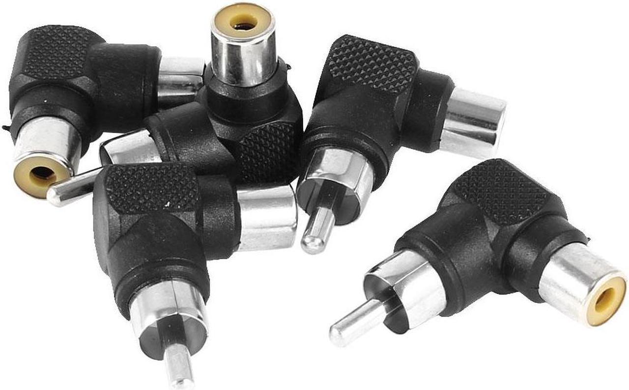 Unique Bargains 5 Pcs Male Plug to Female Jack RCA Right Angle Connector Audio Video M/F Adapter