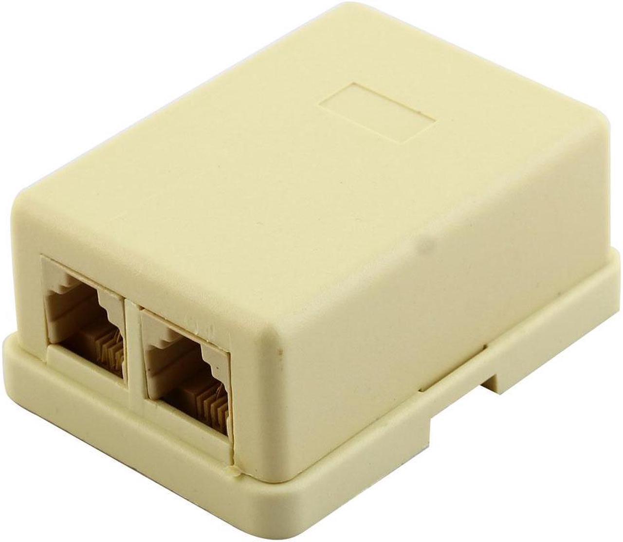 Unique Bargains 2 RJ11 Female Plug Surface Mount Phone Jack Block Beige