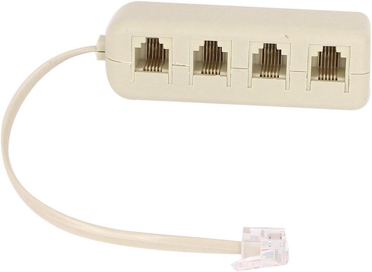 RJ11 6P4C 1 Male to 4 Female Plug Telephone Line Splitter Connector Beige