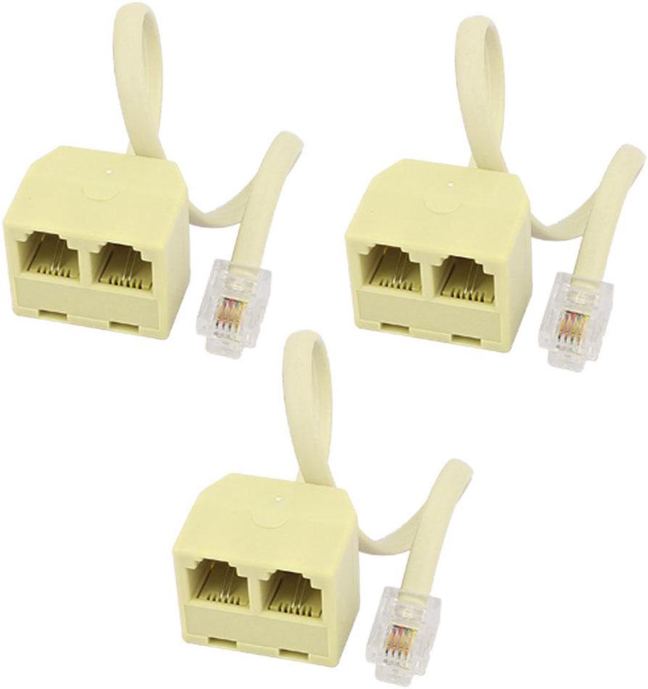 6P4C Male to Dual Female M/F Plug Cable Telephone Splitter Coupler Adapter 3pcs