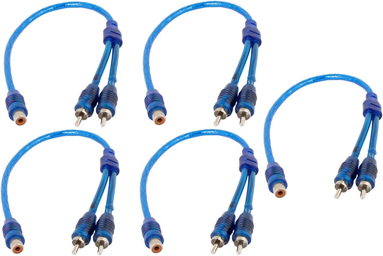 Unique Bargains Car Audio 1 RCA Female to 2 RCA Male Y Splitter Cable Wire Adapter 5pcs Blue