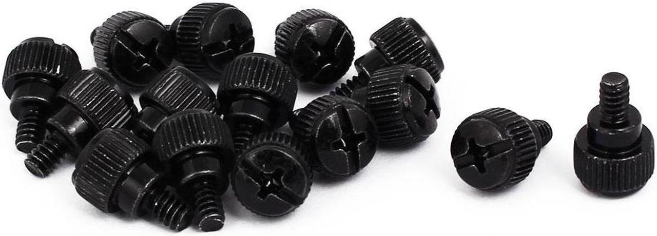 Computer PC Case Metal Flat Head Knurled Thumb Screw M3.5x5mm Black 15pcs