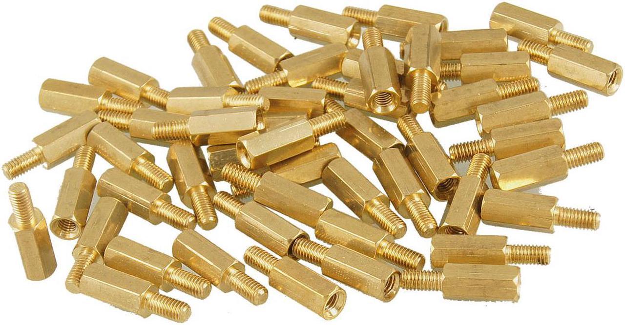 Unique Bargains 50Pcs Brass Screw Standoffs Hexagonal Spacers M3 Male x M3 Female 10mm