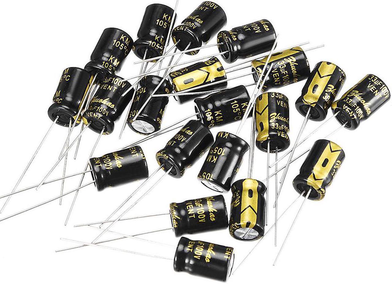 Aluminum Radial Electrolytic Capacitor with 33uF 100V 105 Celsius Life 2000H 8 x 12 mm Black 30pcs