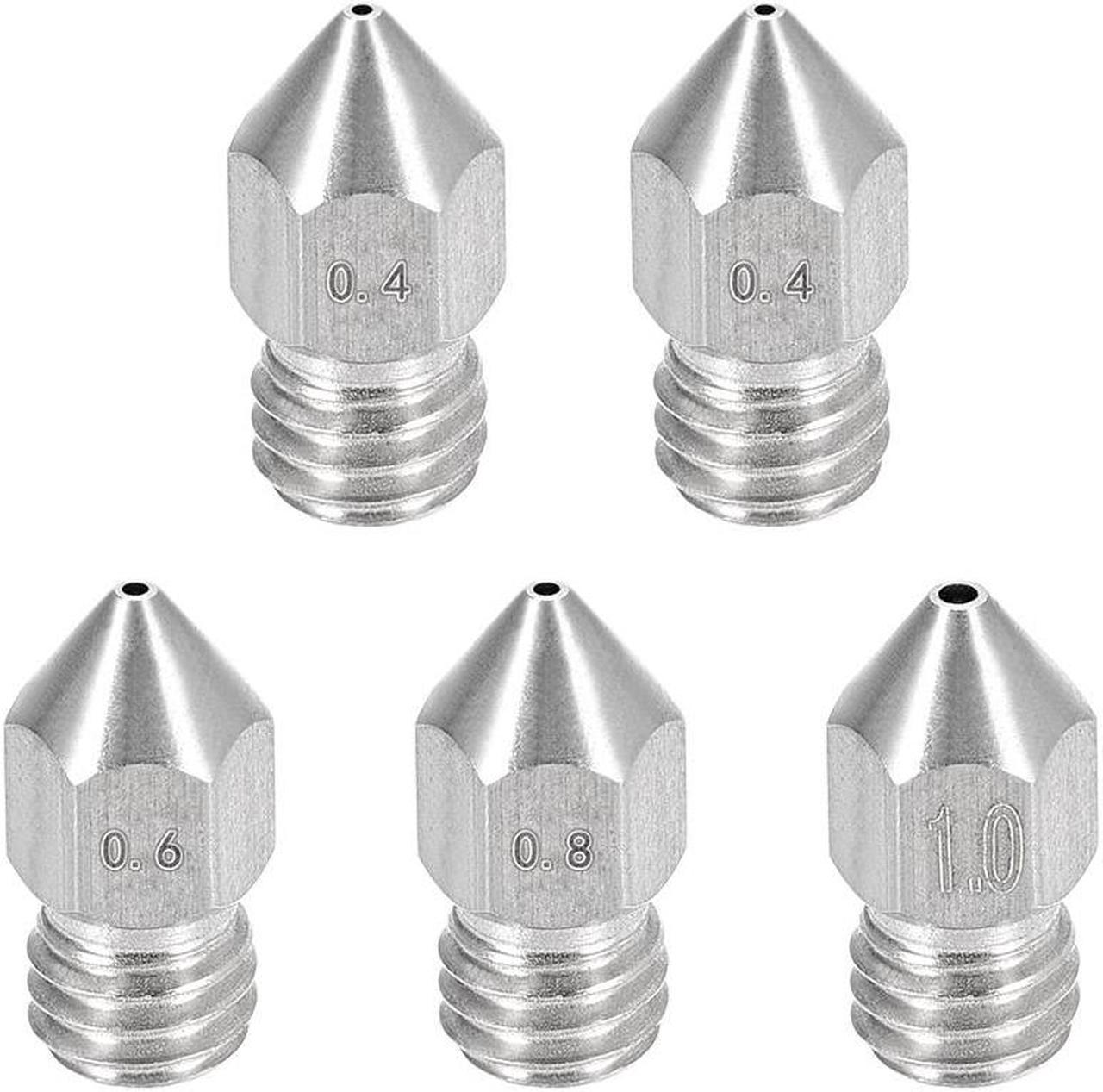 3D Printer Nozzle Fit for MK8,for 1.75mm Filament Stainless Steel,0.4mm - 1mm Total 5pcs