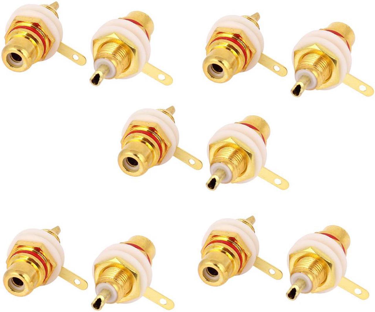 Audio Gold Plated Chassis Mount RCA Female Bulkhead Solder Connectors 10 Pcs