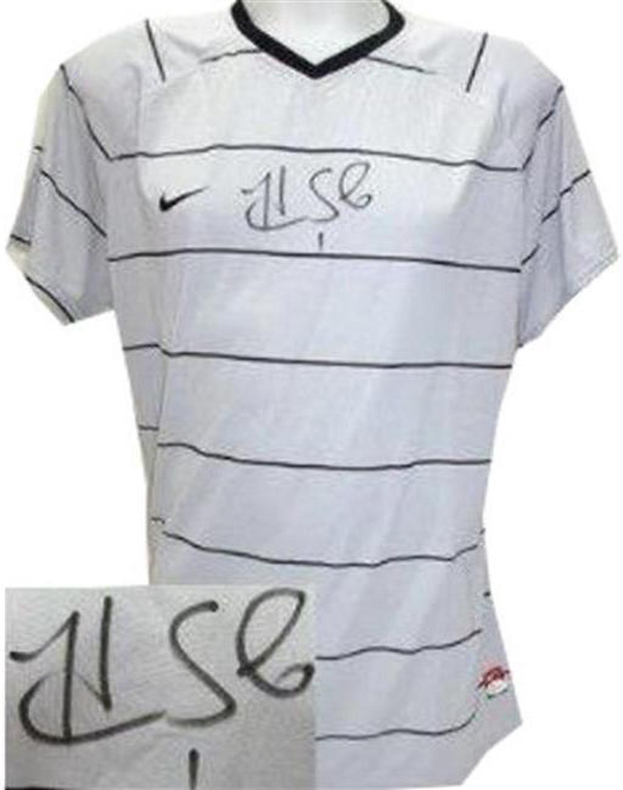 Main image of Hope Solo signed Nike Soccer Gray-Black Pinstripe Jersey XXL- JSA Hologram (Olympics Team USA)