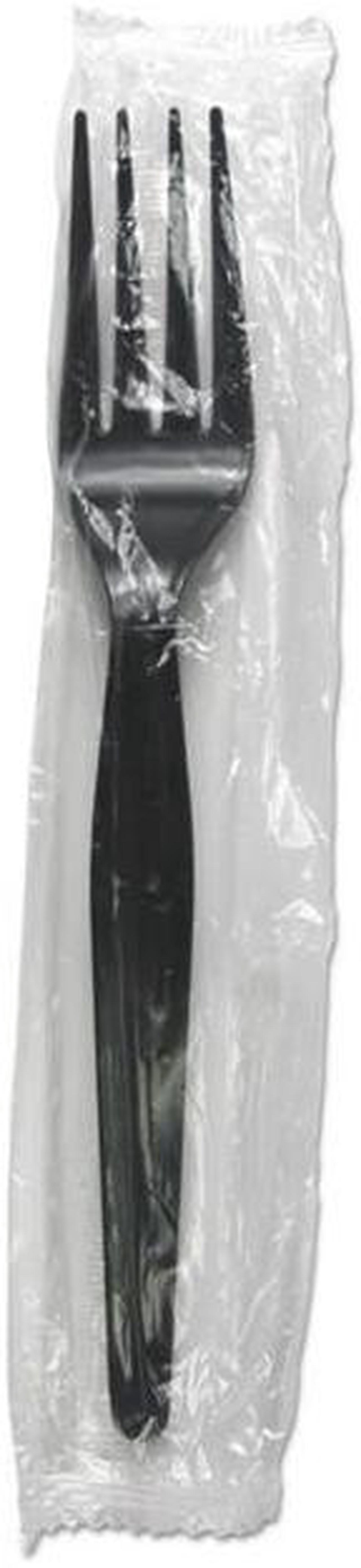 Main image of Heavyweight Wrapped Polystyrene Cutlery, Fork, Black, 1,000/Carton FORKHWPSBIW