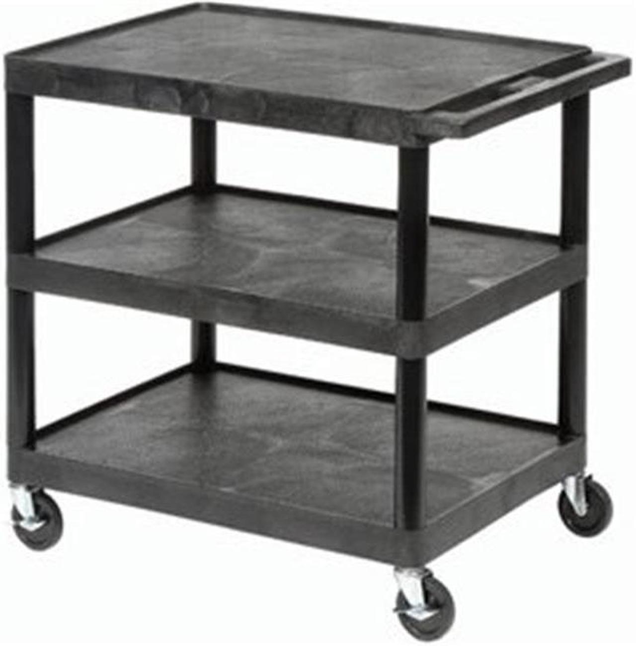Alt view image 6 of 8 - Luxor 3 Shelves Multipurpose Storage Structural Foam Plastic Service Utility Cart - Black