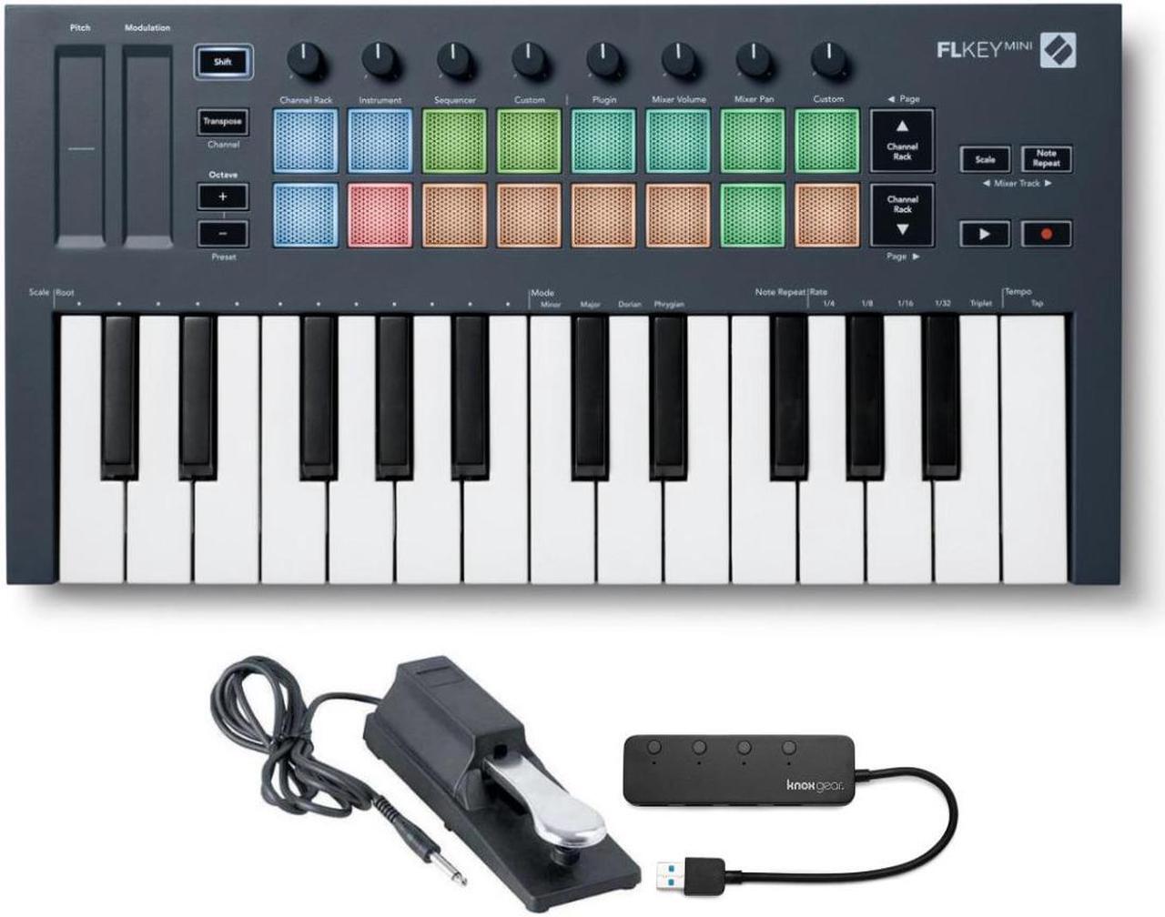 Main image of Novation FLkey Mini MIDI Keyboard Controller for FL Studio w/ Pedal and USB Hub