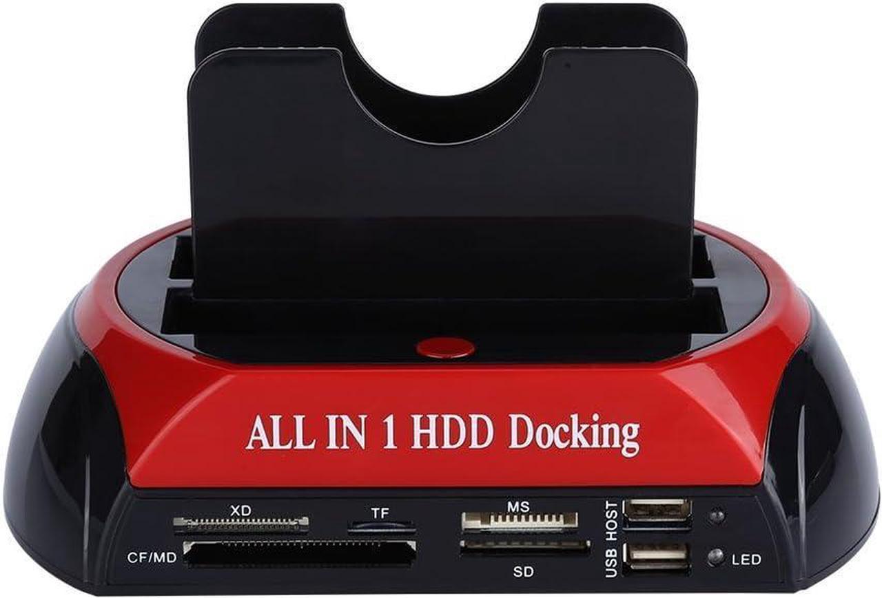 2.5" / 3.5" SATA IDE HDD Docking Station, 2.5"/3.5" Dual Hard Disk Drive External Dock USB 2.0 Hub US Plug Enclosure Converter with Power Adapter Support 32G Memory Card T Flash/MICR