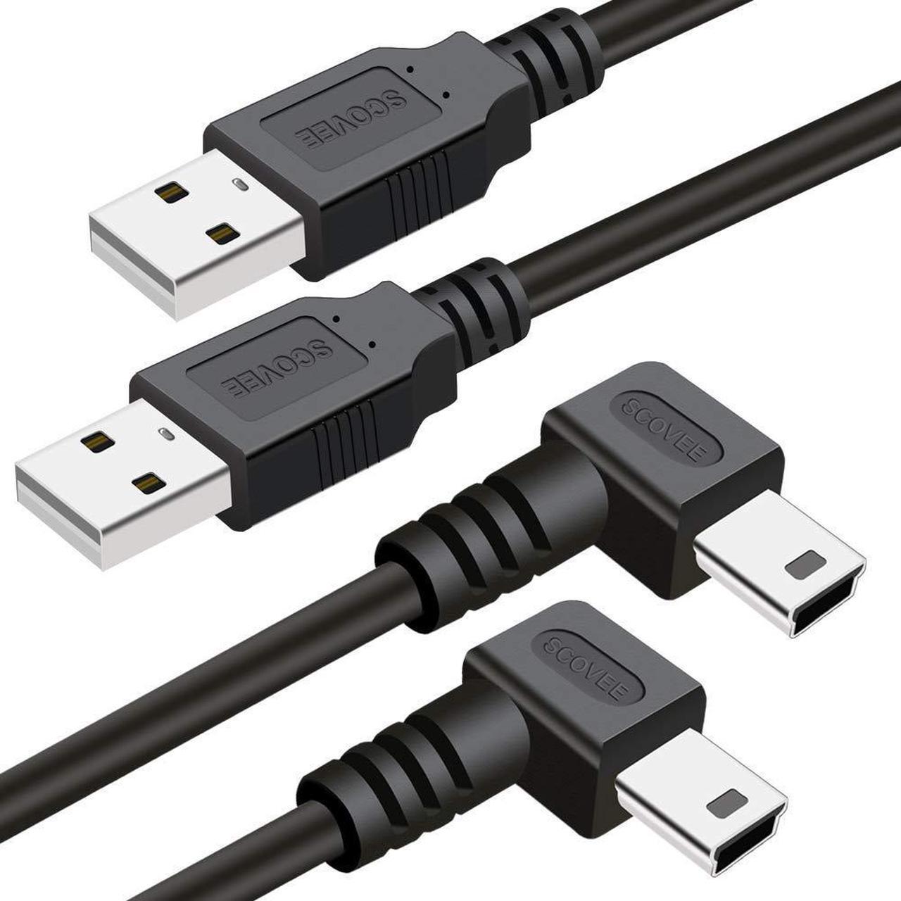 Main image of Mini USB Cable 90 Degree 2Pack 6ft for Garmin Nuvi GPS,Canon PowerShot/Rebel/EOS/DSLR/ELPH,Dash Cam,SatNav,Camcorders,Car,Camera USB Cable Right Angle Mini-B Charger Cord Data Sync Charging Adapter
