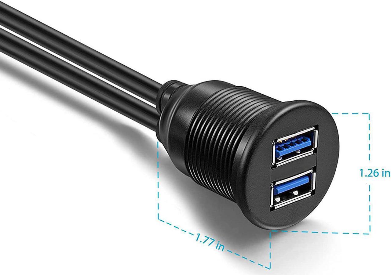 Alt view image 6 of 7 - ICESPRING 2 Ports Dual USB 3.0 Male to USB 3.0 Female AUX Flush Mount Car Mount Extension Cable for Car Truck Boat Motorcycle Dashboard Panel -(3 Feet)