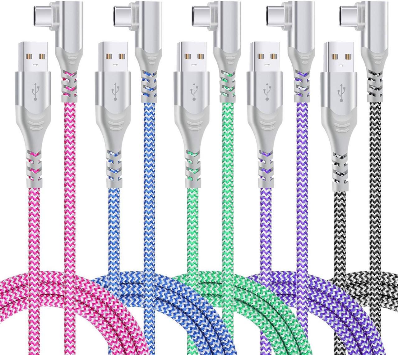 Pofesun USB C Charging Cable (5-Pack,6.6ft) 3.1A Fast Charging Right Angle USB Type C Cable, Durable Nylon Braided USB Cable Compatible with Samsung Galaxy S21 S20 S10 S9 S8 Plus Note 10 9 8,LG G8 V40